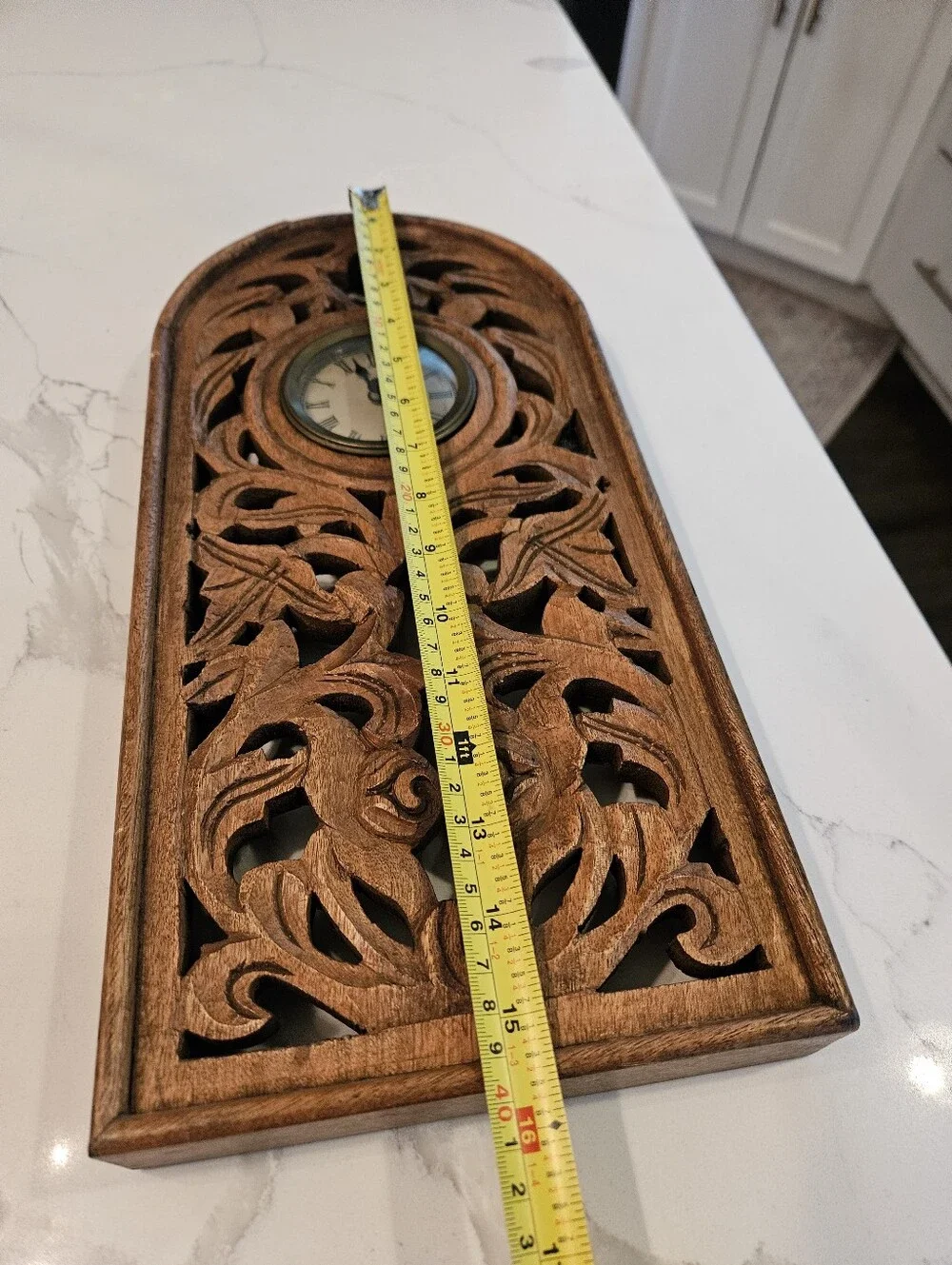 Handcrafted Brown Carved Wood Fretwork Wall Clock – Decorative Home Wall Decor